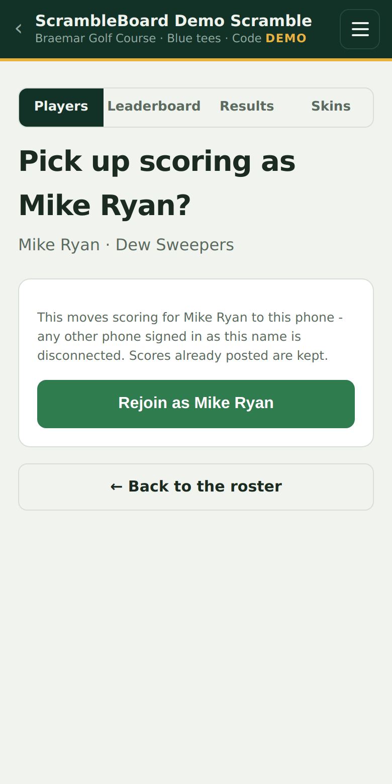 The rejoin confirm page